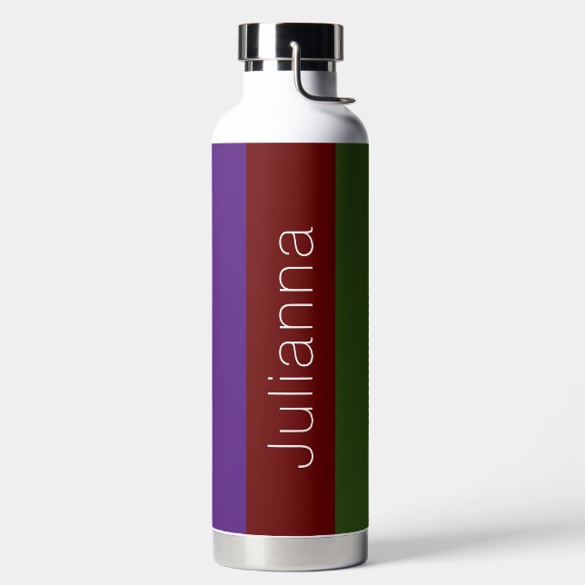 Multicolored Modern Stripes with Name Water Bottle (Left)