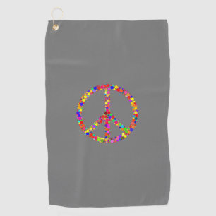 Multicolored mosaic peace sign symbol golf towel