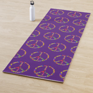 Multicolored mosaic peace signs symbols yoga mat