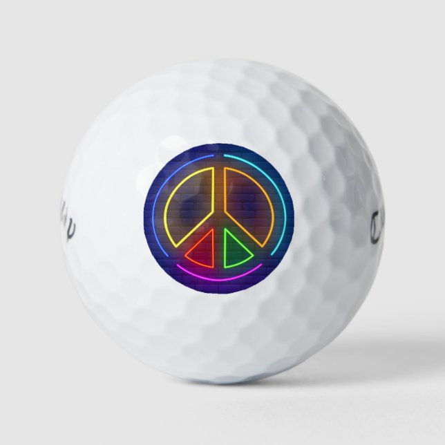 Multicolored neon peace sign symbol golf balls (Front)
