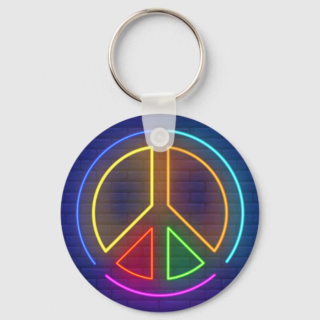Multicolored neon peace sign symbol key ring (Front)