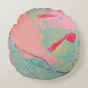 Multicolored oil paint texture. Abstract art backg Round Cushion