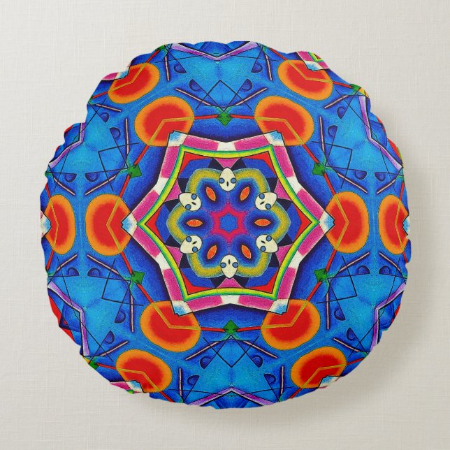 Multicolored oil painting kaleidoscope round cushion (Front)
