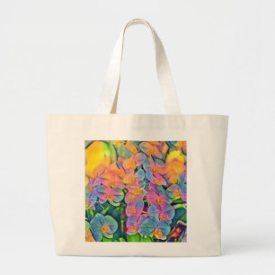 Multicolored orchid flowers watercolor painting large tote bag
