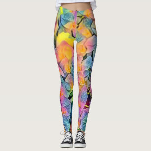 Multicolored orchid flowers watercolor painting leggings