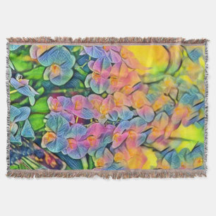 Multicolored orchid flowers watercolor painting throw blanket