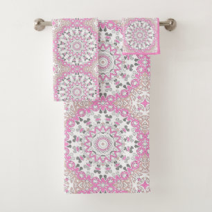 Multicolored ornament mandala kaleidoscope bath towel set