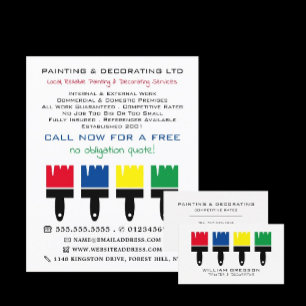 Multicolored Paint Brushes, Painter & Decorator Business Card