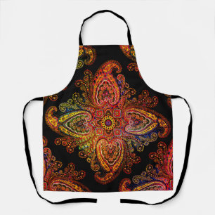 Multicolored Paisley Motiff on Black 002 Apron