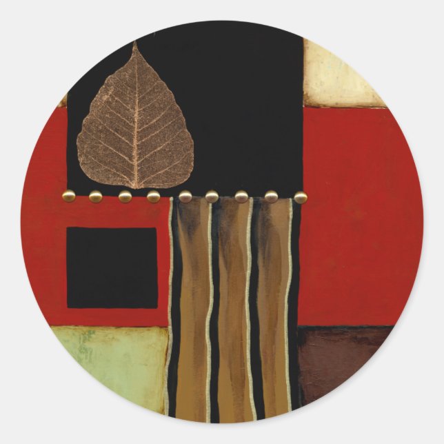 Multicolored Panel Painting with Brown Leaf Classic Round Sticker (Front)