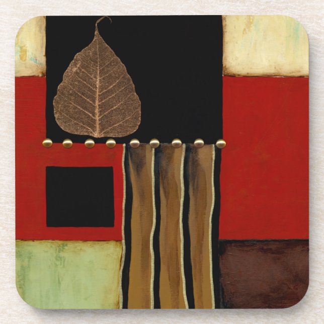 Multicolored Panel Painting with Brown Leaf Coaster (Front)