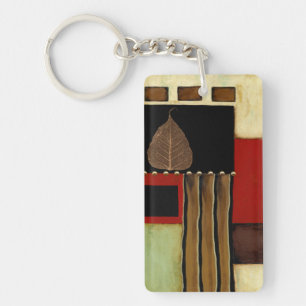 Multicolored Panel Painting with Brown Leaf Key Ring