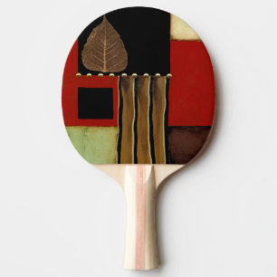 Multicolored Panel Painting with Brown Leaf Ping Pong Paddle