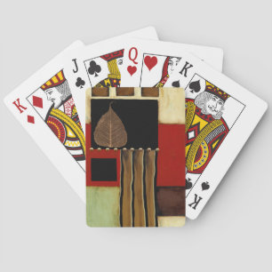 Multicolored Panel Painting with Brown Leaf Playing Cards