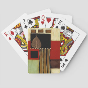 Multicolored Panel Painting with Brown Leaf Playing Cards