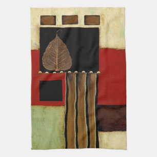 Multicolored Panel Painting with Brown Leaf Tea Towel