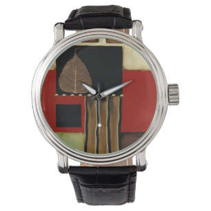 Multicolored Panel Painting with Brown Leaf Watch