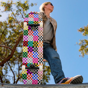 Multicolored Patchwork Check Pattern Design  Skateboard