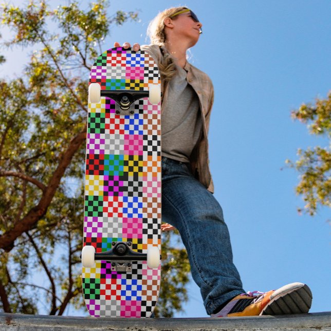 Multicolored Patchwork Check Pattern Design  Skateboard (Creator Uploaded)