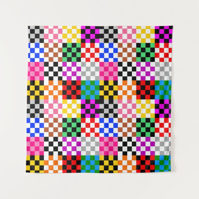 Multicolored Patchwork Check Pattern Design  Tapestry (Front)