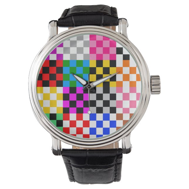 Multicolored Patchwork Check Pattern Design  Watch (Front)