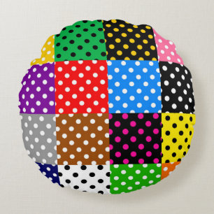 Multicolored Patchwork Quilt Polka Dots Round Cushion