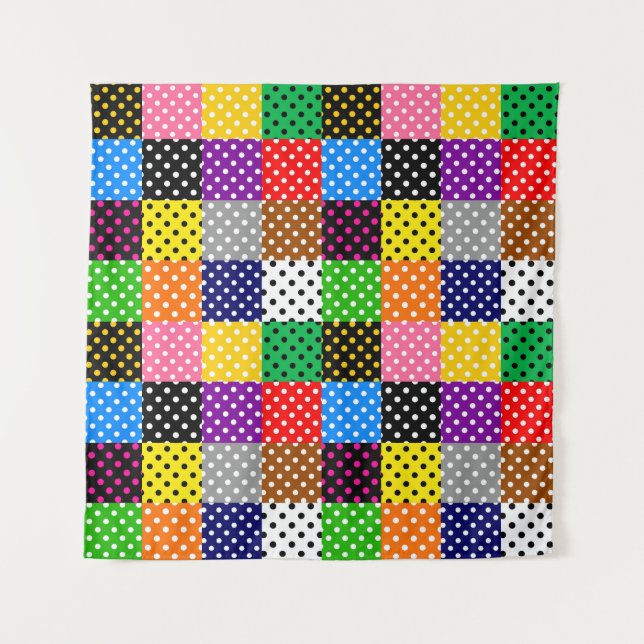 Multicolored Patchwork Quilt Polka Dots  Tapestry (Front)