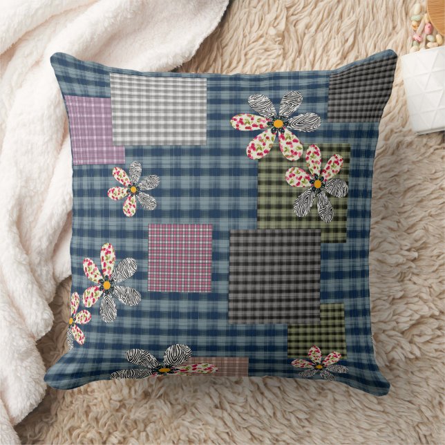 Multicolored patchwork rustic retro pattern cushion (Blanket)