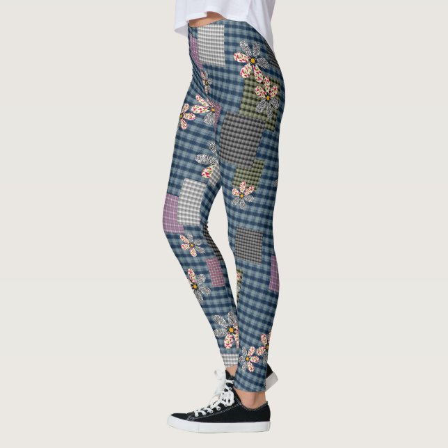 Multicolored patchwork rustic retro pattern leggings (Left)