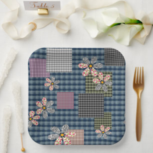Multicolored patchwork rustic retro pattern paper plate