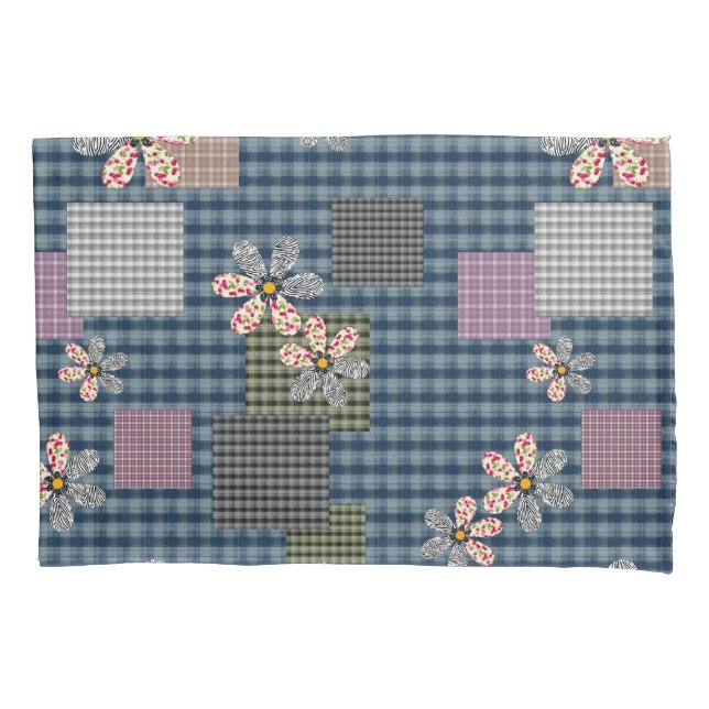 Multicolored patchwork rustic retro pattern pillowcase (Front)