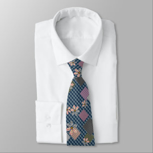 Multicolored patchwork rustic retro pattern tie