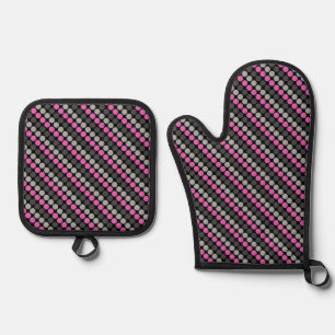 Multicolored pattern Retro Sixties Polka Dots Grey Oven Mitt & Pot Holder Set