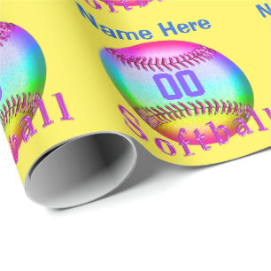 Multicolored Personalised Softball Wrapping Paper