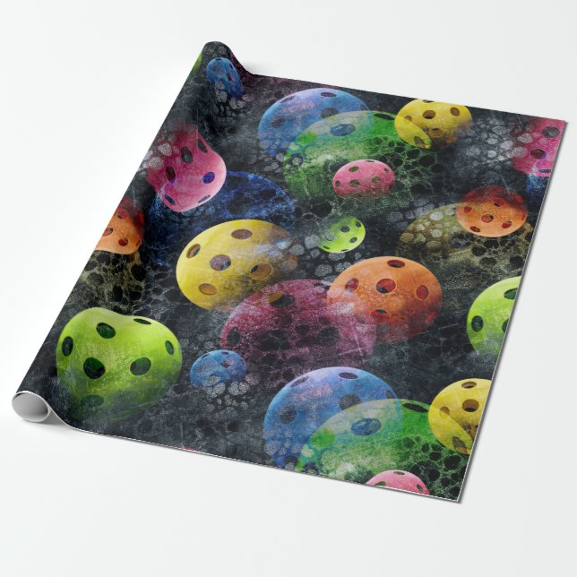 Multicolored Pickle Ball Pattern Wrapping Paper (Unrolled)
