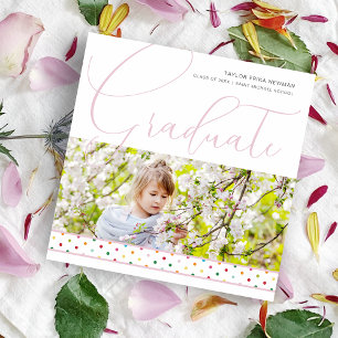 Multicolored Pink Polka Dots Funny Graduate Photo Announcement