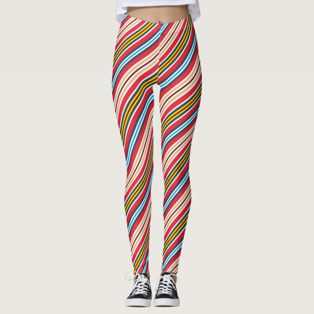 Multicolored Plaid Cross Stripes Pattern  Leggings (Front)