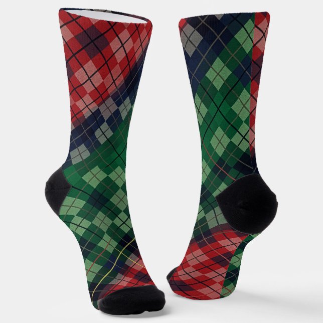 Multicolored PNW Grunge Plaid Design Socks (Angled)