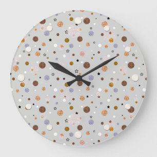 Multicolored polka dots on grey. large clock