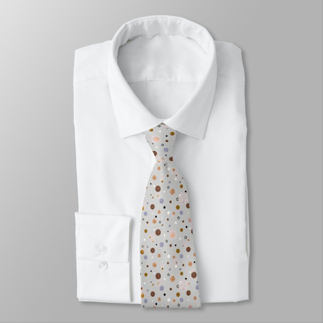 Multicolored polka dots on grey.  tie (Tied)