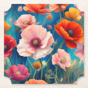 Multicolored Poppy Flowers Garden-47568 Paper Coaster