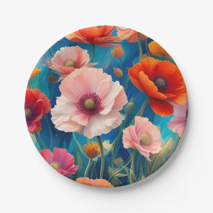 Multicolored Poppy Flowers Garden-47569 Paper Plate