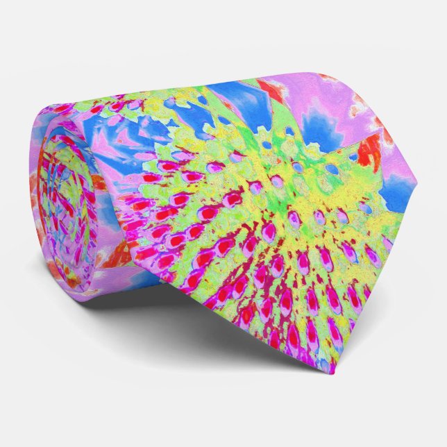 Multicolored Rainbow Abstract Cone Flower Tie (Rolled)