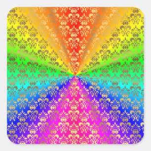 Multicolored rainbow coloured damask square sticker