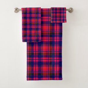 Multicolored red and blue with a chequered pattern bath towel set