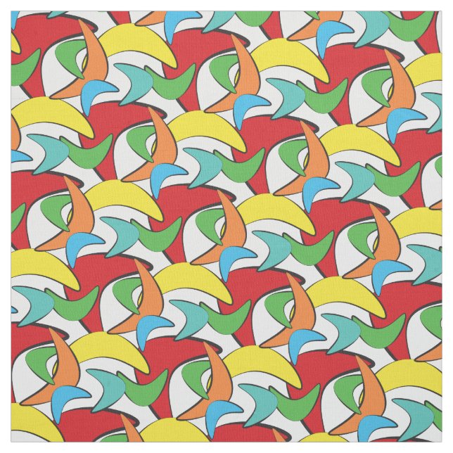 Multicolored Retro Boomerang Pattern Fabric (Swatch)