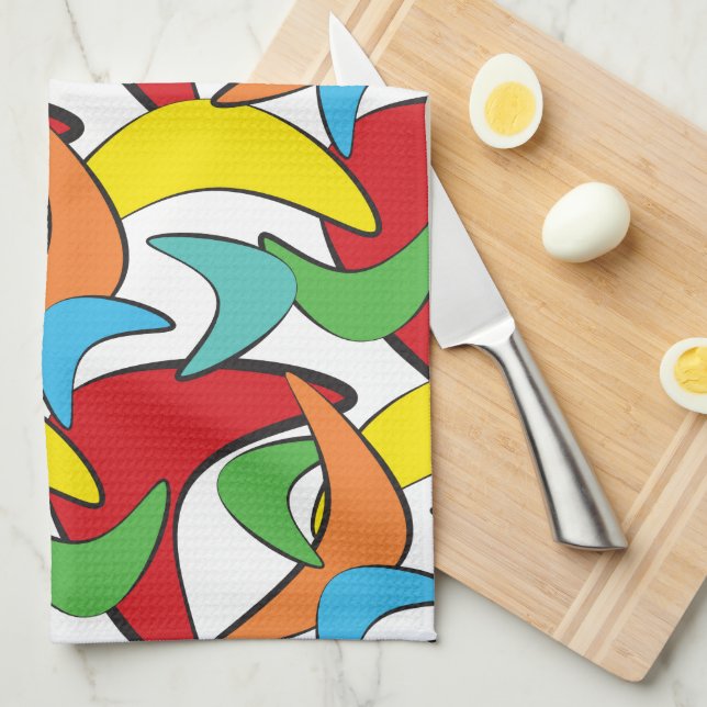 Multicolored Retro Boomerang Pattern Tea Towel (Quarter Fold)