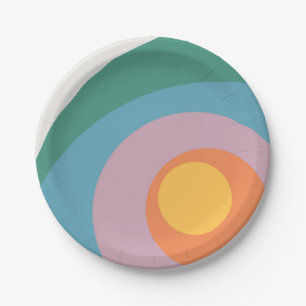 Multicolored retro style circles paper plate