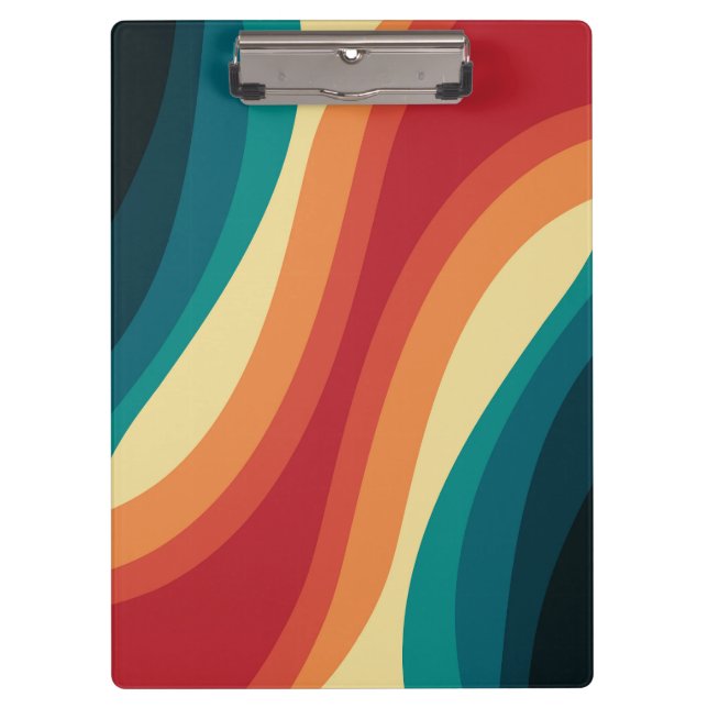 Multicolored retro style waves design clipboard (Front)