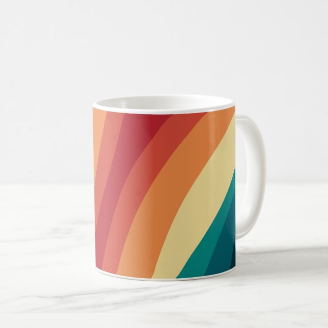 Multicolored retro style waves design coffee mug (Front Right)